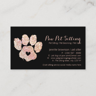 Tarjeta De Visita Cuidador de Mascotas Glitter Rosa Pata de Aseo