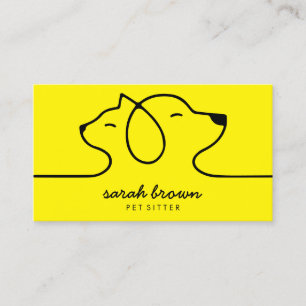 Tarjeta De Visita Cuidador de Mascotas Logo Línea Perro Gato Amarill