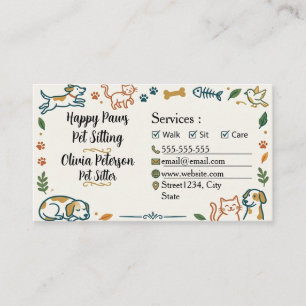 Tarjeta De Visita Cuidador de Mascotas Minimalista Elegante Personal