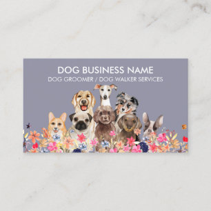 Tarjeta De Visita Cuidador de mascotas paseador de perros Navy Purpl