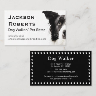 Tarjeta De Visita Cuidador de Mascotas Paseador de Perros Patitas Bl