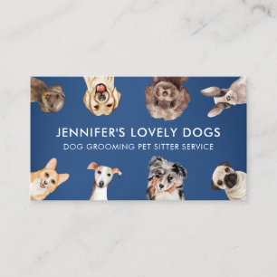 Tarjeta De Visita Cuidador de mascotas perros pequeños lindos azul m