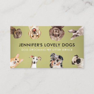 Tarjeta De Visita Cuidador de Mascotas Perros Pequeños Lindos Verdes