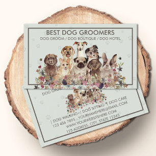 Tarjeta De Visita Cuidador de mascotas perros sentados flores veteri