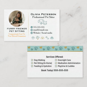 Tarjeta De Visita Cuidador de mascotas profesional minimalista perso