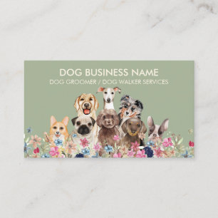Tarjeta De Visita Cuidador de Mascotas Verde Salvia Paseador de Perr