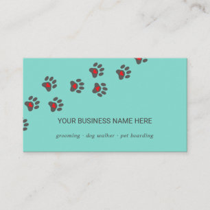 Tarjeta De Visita Cuidador de perros, camino de patas con corazón, a