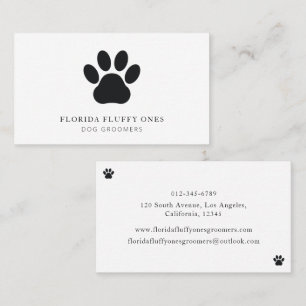 Tarjeta De Visita Cuidador de Perros con Huella de Pata Simple en Bl