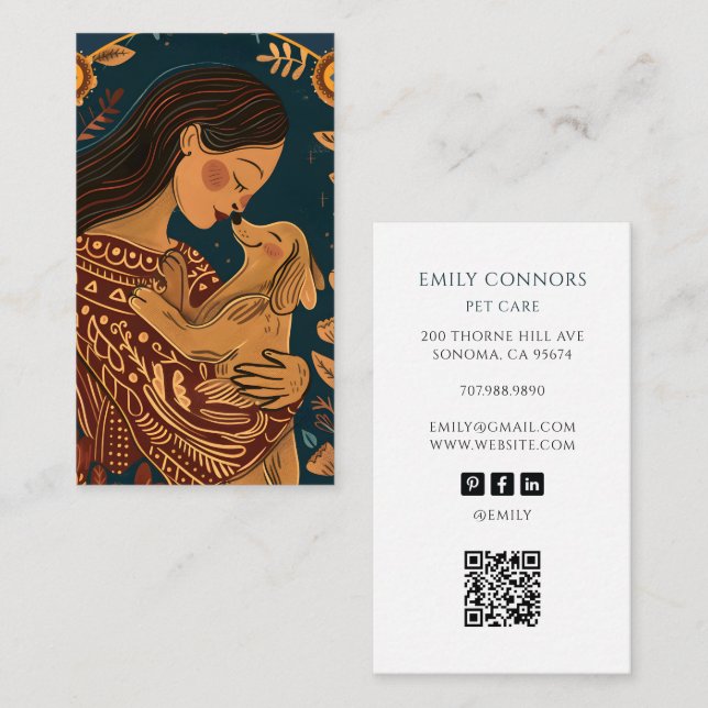 Tarjeta De Visita Cuidador de perros ilustrado (Anverso / Reverso)