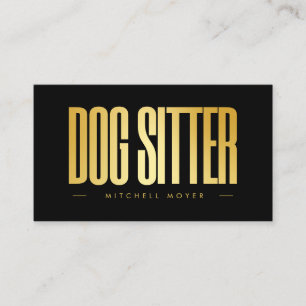 Tarjeta De Visita Cuidador de Perros Negro y Dorado