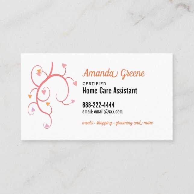 Tarjeta De Visita Cuidador del ayudante de los cuidados en casa (Anverso)
