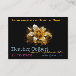 Tarjeta De Visita Cuidador Golden Lilly Elegant Profesional