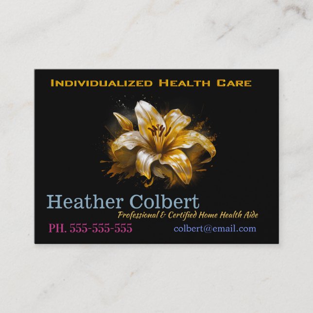 Tarjeta De Visita Cuidador Golden Lilly Elegant Profesional (Anverso)