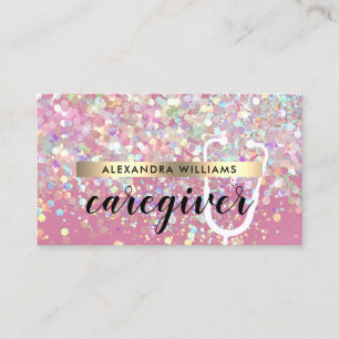 Tarjeta De Visita Cuidador Médico Glitter Rosa Oro Moderno