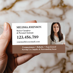 Tarjeta De Visita Cuidador Principal Atención a Mayores FOTO MARRÓN