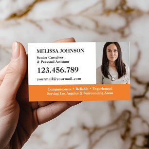 Tarjeta De Visita Cuidador Principal Cuidado de Ancianos FOTO NARANJ
