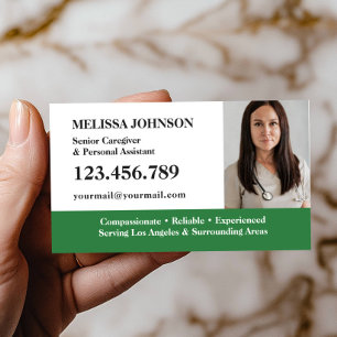 Tarjeta De Visita Cuidador Principal Cuidado de Ancianos FOTO VERDE