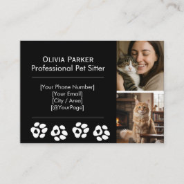 Tarjeta De Visita Cuidador Profesional de Mascotas Negro & Paseador 