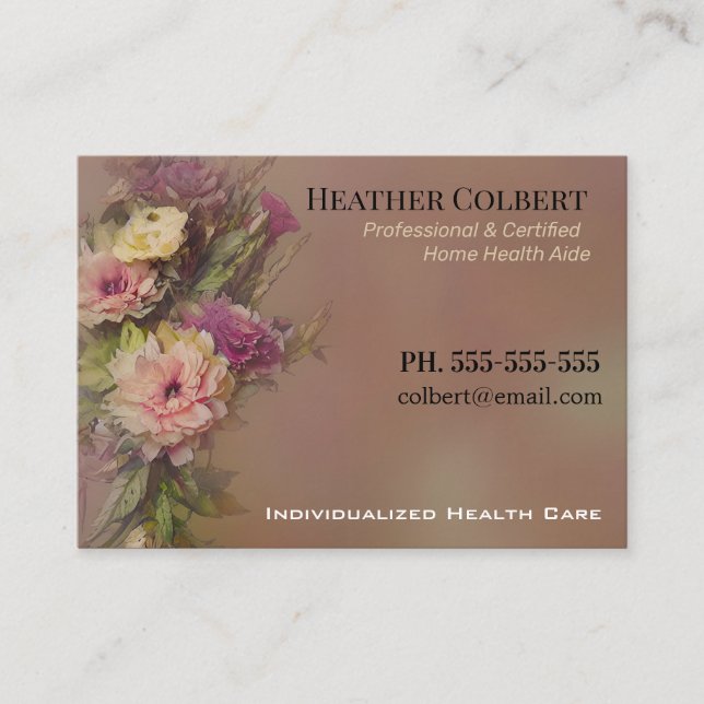 Tarjeta De Visita Cuidador profesional favorable a la floral (Anverso)