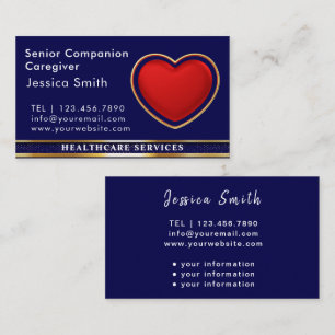 Tarjeta De Visita Cuidador superior médico moderno de corazón rojo