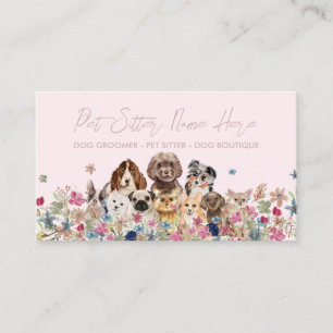Tarjeta De Visita Cuidadora de mascotas Perrera de raza rosa