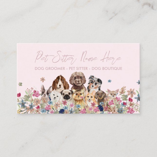 Tarjeta De Visita Cuidadora de mascotas Perrera de raza rosa (Anverso)