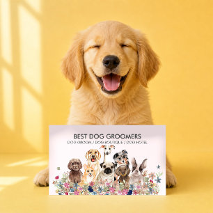 Tarjeta De Visita Cuidadora de mascotas rosa retro perros flores vet