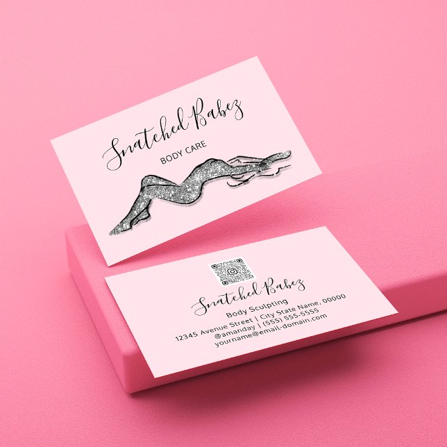 Tarjeta De Visita Cuidados corporales esculpiendo QRCODE Gris negro  (Subido por el creador)