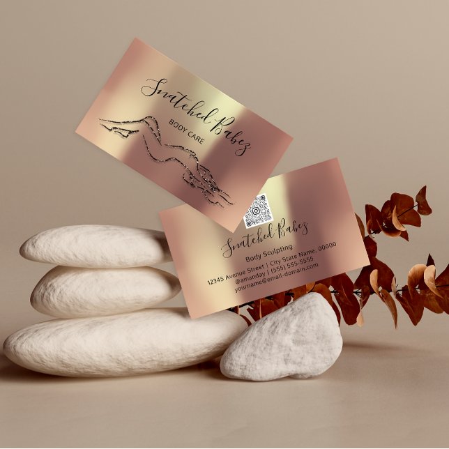 Tarjeta De Visita Cuidados corporales esculpiendo QRCODE Rosa negro  (Subido por el creador)