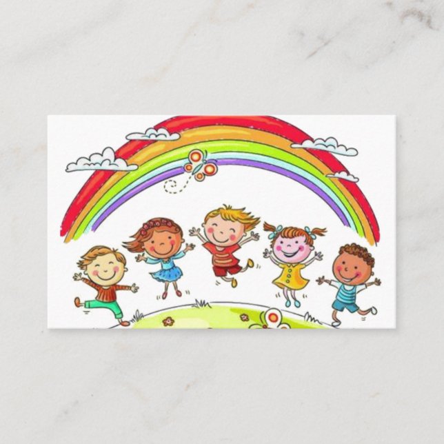 Tarjeta De Visita Cuidados de guardería infantil con arcoiris para n (Anverso)