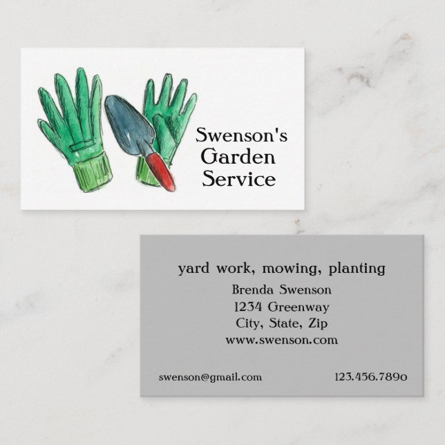 Tarjeta De Visita Cuidados de jardín de guantes de siembra Trowel (Anverso / Reverso)