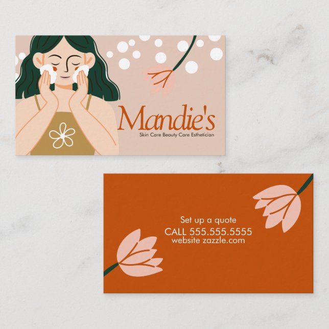 Tarjeta De Visita Cuidados de la piel Esteticista Mujeres Salón de n (Anverso / Reverso)