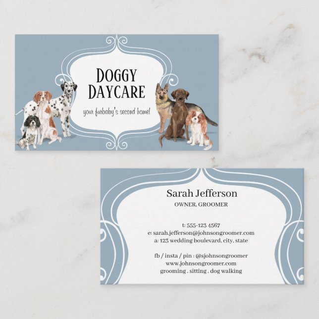 Tarjeta De Visita Cuidados de mascotas Acuarela Perro Razones Azul D (Anverso / Reverso)