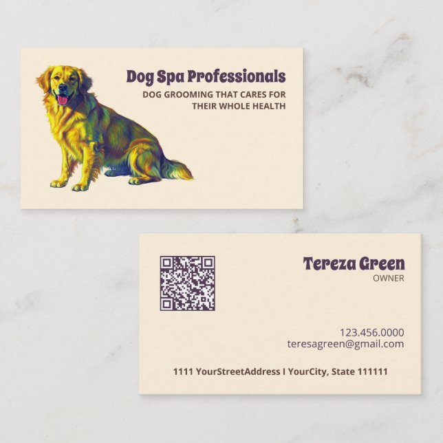 Tarjeta De Visita Cuidados de perros Grooming QR (Anverso / Reverso)