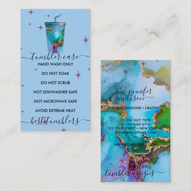 Tarjeta De Visita Cuidados del tumbler Azul con textura (Anverso / Reverso)