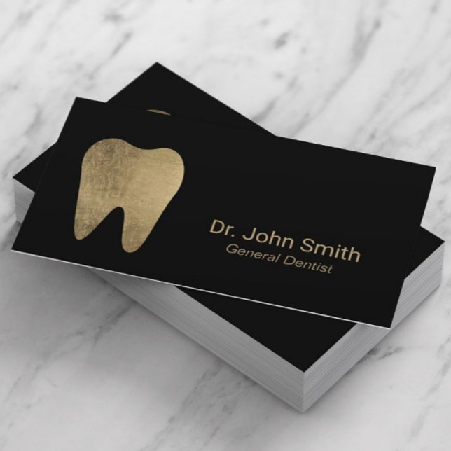 Tarjeta De Visita Cuidados dentarios profesionales negros y dorados (Subido por el creador)