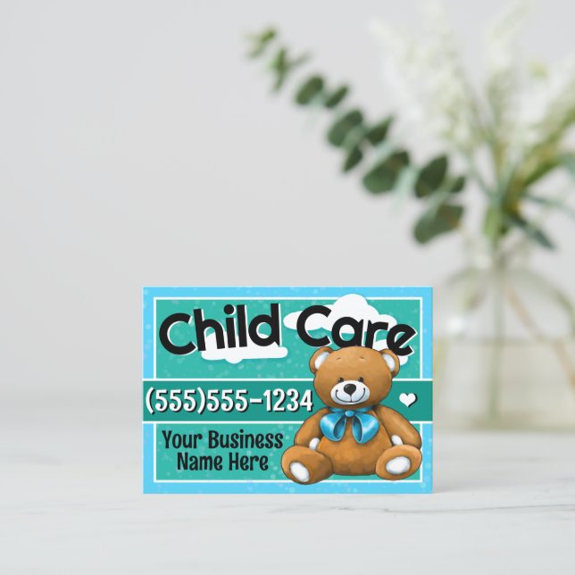 Tarjeta De Visita Cuidados diurnos para niños Teddy Bear Blue (Anverso de pie)