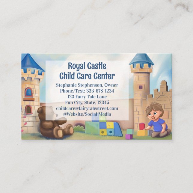 Tarjeta De Visita Cuidados infantiles de guardería de Royal Castle (Anverso)