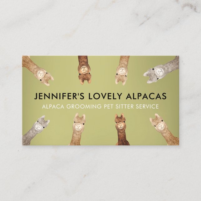 Tarjeta De Visita Cuidados verdes de tamaño reducido Alpaca (Anverso)