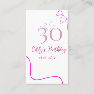 TARJETA DE VISITA CUMPLEAÑOS 30 AÑOS ROSA PÚRPURA PASTEL DIBUJADO A 