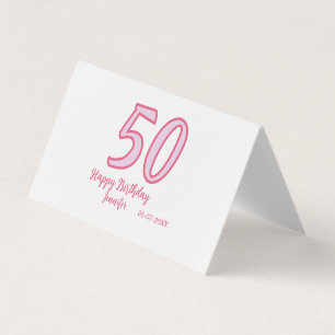 Tarjeta De Visita cumpleaños 50 rosa morado nombre negrita simple mi