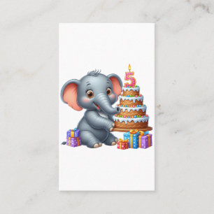 Tarjeta De Visita Cumpleaños 5 de Elefante Adorable