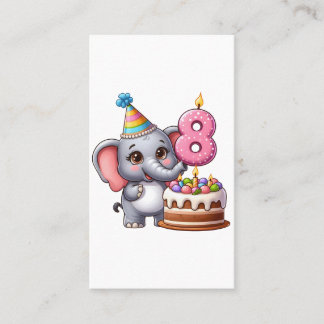 Tarjeta De Visita Cumpleaños 8 de elefante lindo