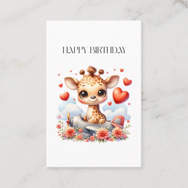 Tarjeta De Visita Cumpleaños Avión Jirafa (Anverso)