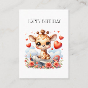 Tarjeta De Visita Cumpleaños de Avión de Jirafa
