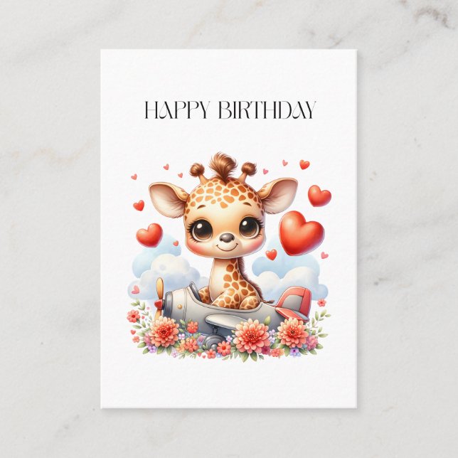 Tarjeta De Visita Cumpleaños de Avión de Jirafa (Anverso)