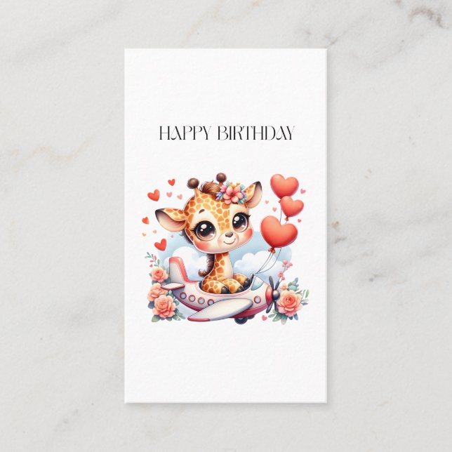 Tarjeta De Visita Cumpleaños de Avión Jirafa (Anverso)