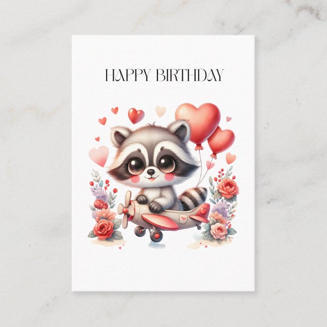 Tarjeta De Visita Cumpleaños de Mapache Volador (Anverso)