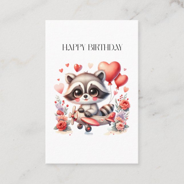Tarjeta De Visita Cumpleaños de Mapache Volador (Anverso)