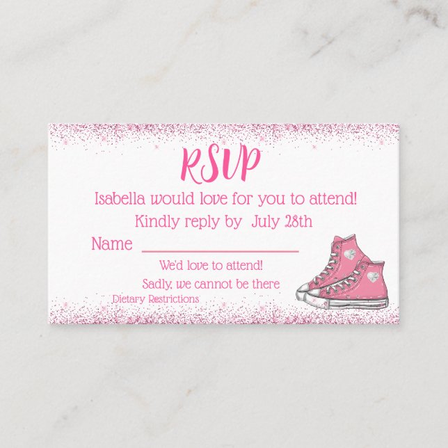 Tarjeta De Visita Cumpleaños de verano, Purpurina Sweet 16 RSVP, (Anverso)